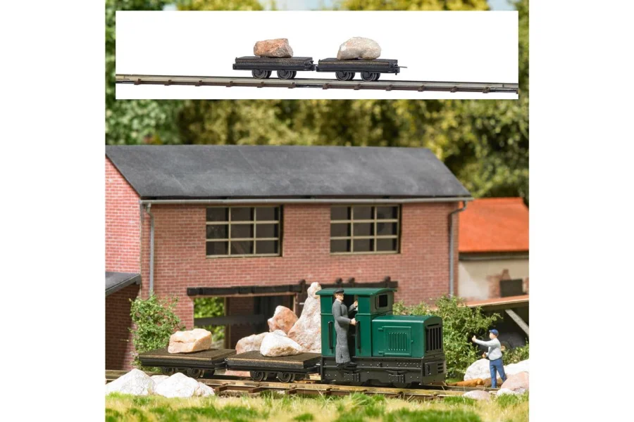 2-tlg. Set: H0f Güterwagenset Transportwagen mit Felsbrocken