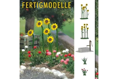 Busch 1232: H0 Sonnenblumen & Rosen fertig montiert