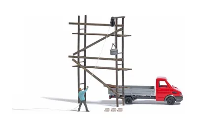 Busch 7902: H0 Action Set Gerüst mit Maurer und Flaschenzug