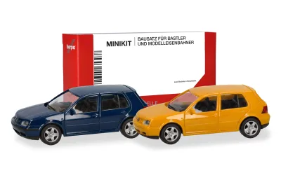 Herpa 013956-002: Herpa MiniKit : Volkswagen (VW) Golf IV (4 portes), jaune et bleu