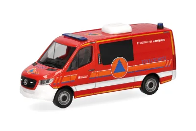 Herpa 099561: H0 PKW Mercedes Sprinter 18 Halbbus Flachdach Feuerwehr Hamburg CBRN