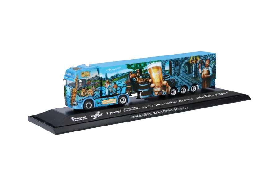 Scania CS 20 Hochdach Kühlkoffer-Sattelzug "Herpa Weltgeschichte 15.1, Die Geschichte des Bieres, PB Transporte"