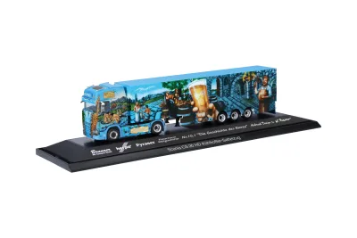 Herpa 122368: Scania CS 20 Hochdach Kühlkoffer-Sattelzug "Herpa Weltgeschichte 15.1, Die Geschichte des Bieres, PB Transporte"