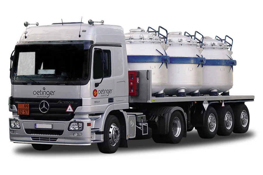 MB Actros L Pritschen-Sattelzug mit Alubehältern