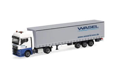 Herpa 321235: MAN TGX GX Gardinenplanen-Sattelzug "Wasel"