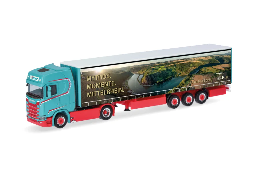 Scania CS 20 Hochdach Gardinenplanen-Sattelzug "Spedition Heuser/Faszination Loreley"