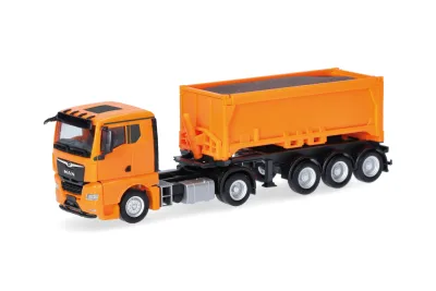 Herpa 321310: MAN TGX GN Abraummulden-Sattelzug mit Ladegut, kommunalorange