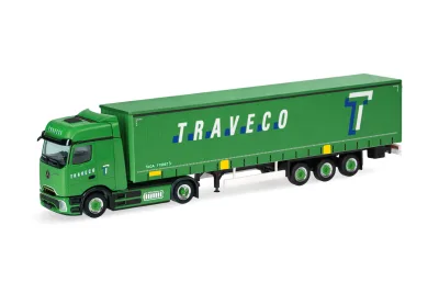 Herpa 321396: Mercedes-Benz eActros Bigspace ProCabin Gardinenplanen-Sattelzug "Traveco", Schweiz