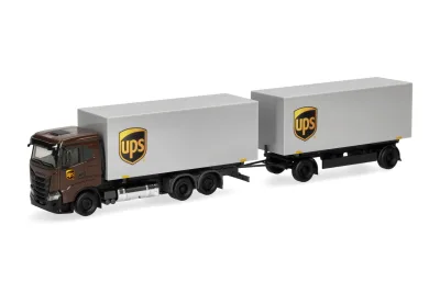 Herpa 321761: H0 LKW Iveco S-Way FD Wechselkoffer-Hängerzug UPS