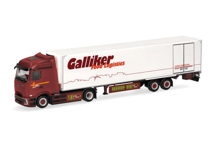 H0 LKW Mercedes eActros 600 Bigspace Kühlkoffer-Sattelzug Galliker