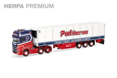 Herpa 960724: H0 LKW Scania CS 20 Hochdach Kühlkoffersattelzug PWT Peter Wouters