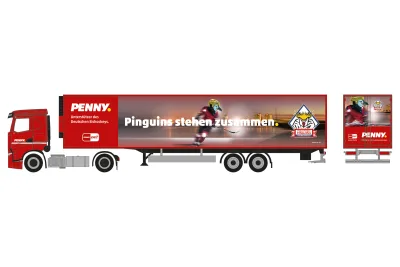 Herpa 962025: H0 LKW Iveco S-Way Kühlkoffer-Sattelzug Penny DEL Fischtown Pinguins Bremerhaven