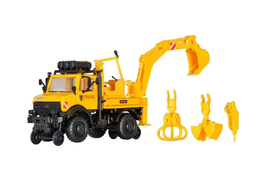 H0 LKW Zweiwege Unimog mit Heckbagger