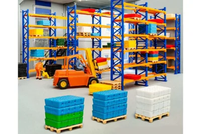 Kibri 38613: Set da 4 pezzi: set di decorazione H0, sistema di scaffalature per pallet