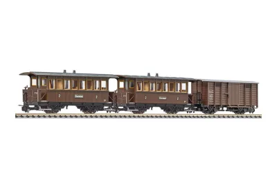 Liliput L340018: 3-tlg. Set: Wagenset Personenwagen Bi/s 14 & Bi/s 16 mit Güterwagen Gwk/s Zillertalbahn (H0e)