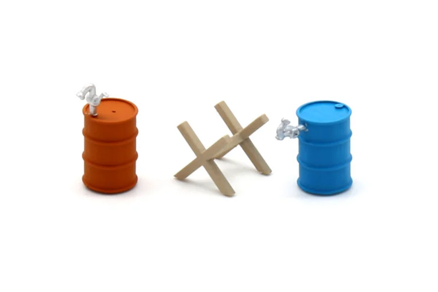 H0 Betriebsstoffässer 2x mit Handpumpe und Untergestell