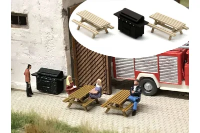 Modellbahn Union H0-A50302: H0 Picknicktische 2x mit Grill