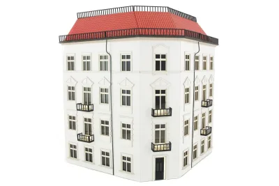 Modellbahn Union H0-H00198: H0 low-relief corner townhouse, 90 degrees, cream white