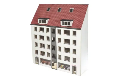 Modellbahn Union H0-H00285: H0 maison de ville moderne en bas-relief 04 avec boutiques, gris