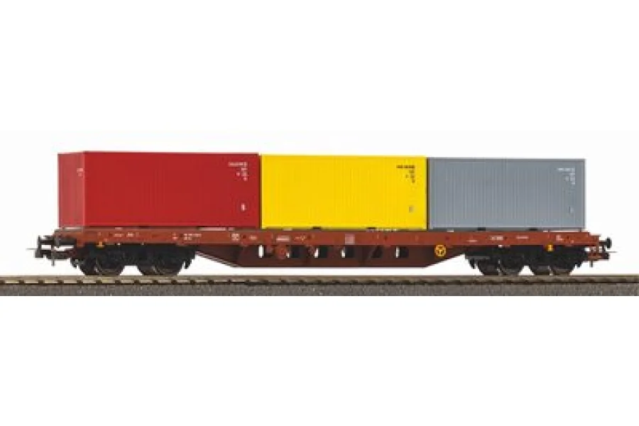 Konténerszállító vagon SNCB V 3 konténerrel megrakva