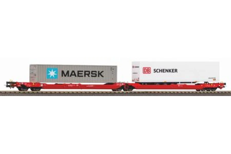 Wagon poche T3000e avec 1 remorque PNO et 1 conteneur 40' Maersk