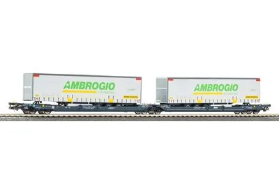 Piko 24635: Wagon kieszeniowy T3000e Cemat z 2 naczepami "Ambrogio"