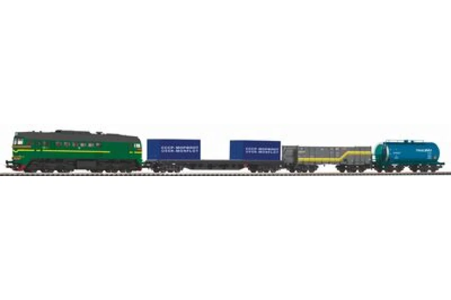 Set de inicio con vía con balasto M62 + 3 vagones de mercancías SZD VI