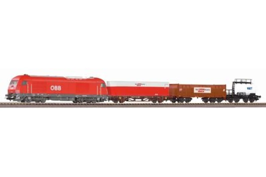 Starter set with ballasted track Herkules ÖBB with 3 freight cars