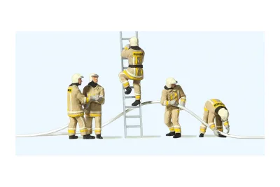 Preiser 10771: Pompiers en tenue d'intervention moderne, couleur beige, attaque d'extinction