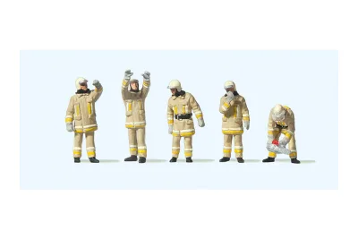 Preiser 10772: Feuerwehrmänner in moderner Einsatzkleidung, Uniformfarbe beige, Technische Hilf