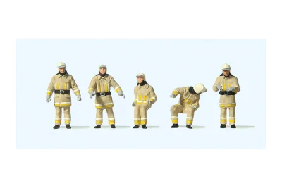 Preiser 10773: Firefighters in modern protective gear, uniform colour beige, at the vehicle