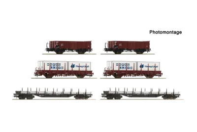 Roco 6600334: 6 részes display: Rangierbahnhof/nyitott tehervagonok, DB