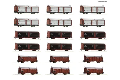 Roco 6600340: 18-tlg. Display: Rangierbahnhof/Schiebedach-/Schiebewandwagen, DB