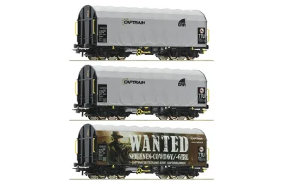 Roco 76054: Набор из 3 ч.: вагоны с раздвижным тентом, Captrain