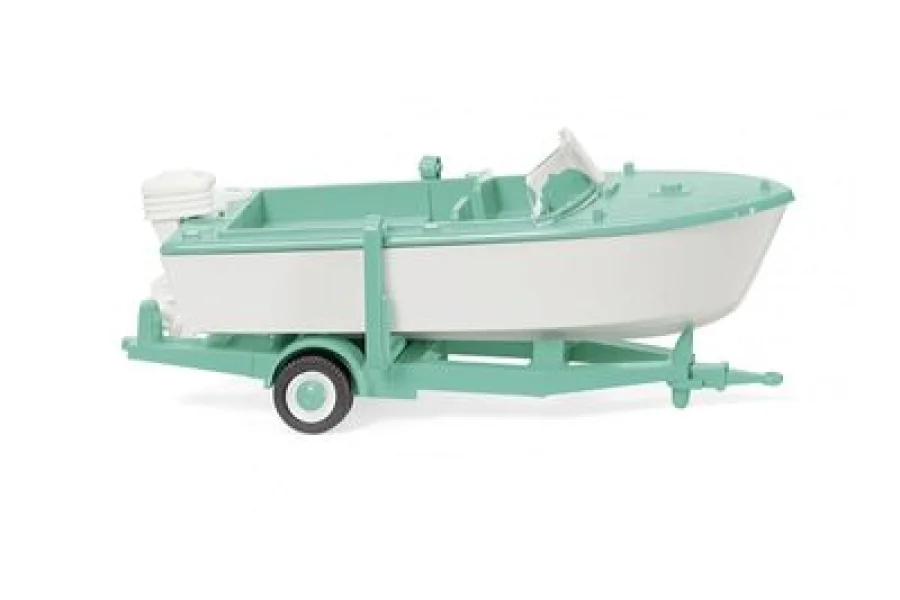 Lancha motora en remolque - blanco señal/verde menta