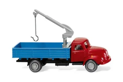 Wiking 042002: Бортовий вантажівка з вантажним краном (Magirus S 3500) – червоний/синій