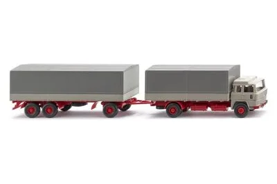 Wiking 045502: Souprava s plošinovým vozem (Magirus 235 D) – šedá oblázková