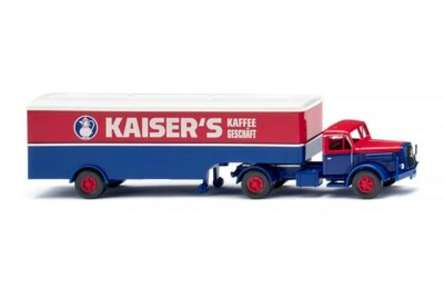 Ciągnik siodłowy z naczepą skrzyniową (Henschel) "Kaiser's Kaffee"
