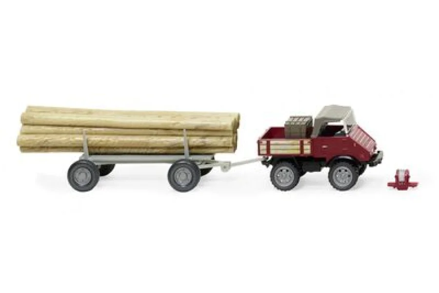 Unimog U 411 mit Langholzanhänger - braunrot