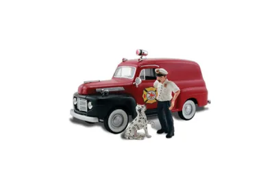 Woodland Scenics AS5559: H0 PKW Szene Brandmeister und Sparky im Dienst